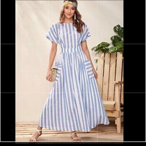 Linen blue strip dress